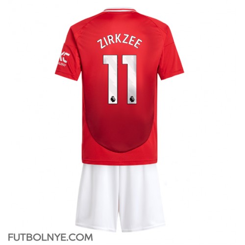 Camiseta Manchester United Joshua Zirkzee #11 Primera Equipación para niños 2024-25 manga corta (+ pantalones cortos)